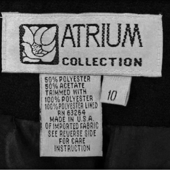 ATRIUM COLLECTION Vintage 2pc Black Skirt Suit w/ Satin V-Neck Collar Size 10 - Picture 6 of 7
